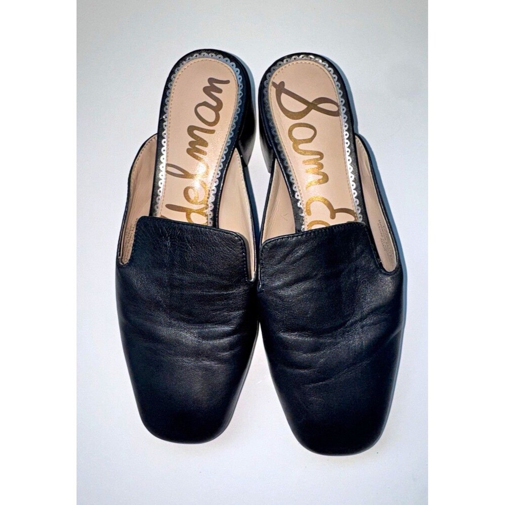 Sam Edelman Women's Black Leather Square Toe Slip-On Mule Block Heel Size 5.5M